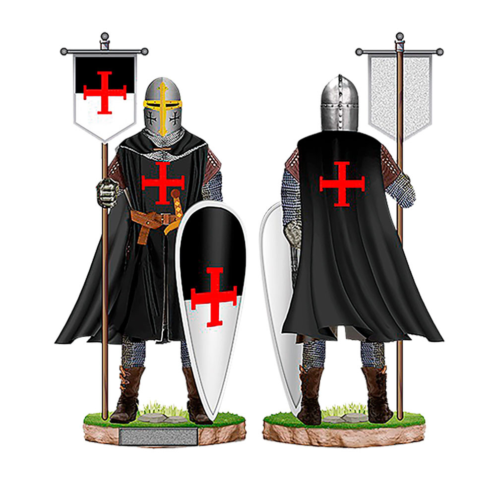 Cavaleiro de hospital em miniatura com estandarte e escudo (18 cm.)