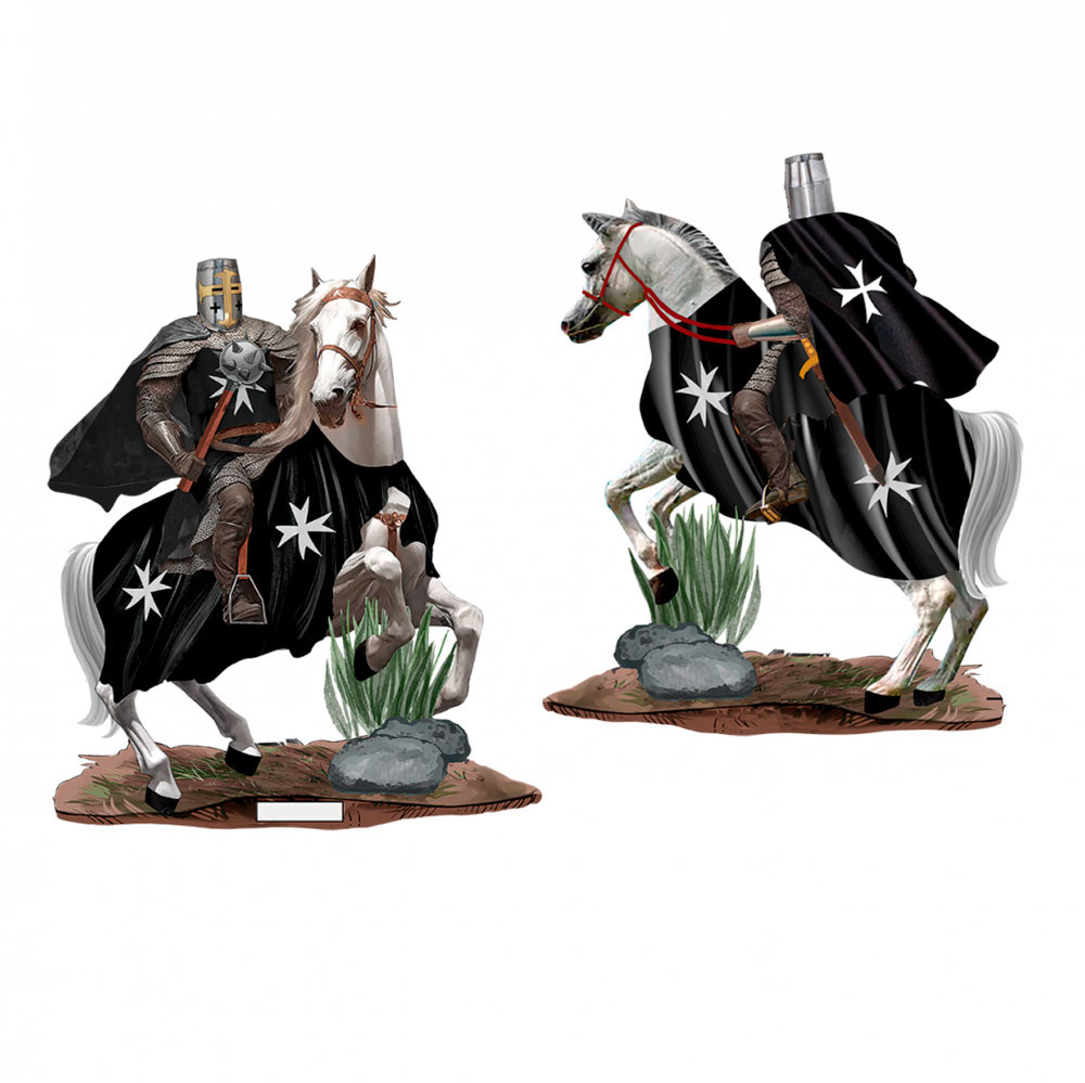Cavaleiro Hospitalário a cavalo com maça medieval (12 cm.)
