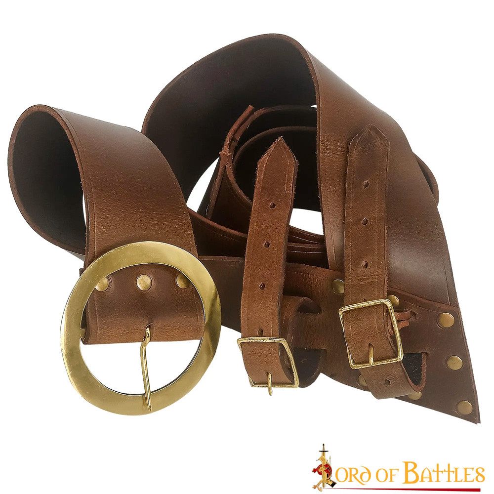 Baldric com cinto de espada em couro marrom