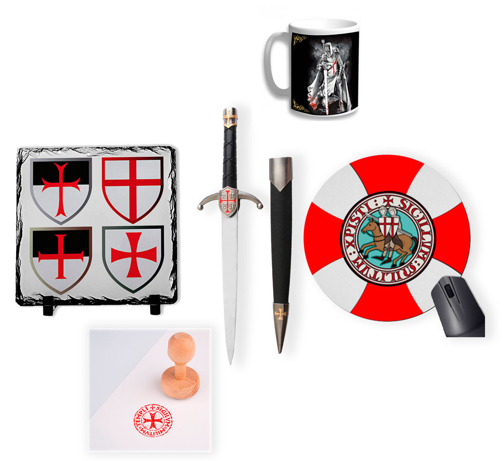 Pacote de mesa dos Templários: Selo e carimbo, punhal, taça, pedra de ardósia e esteira