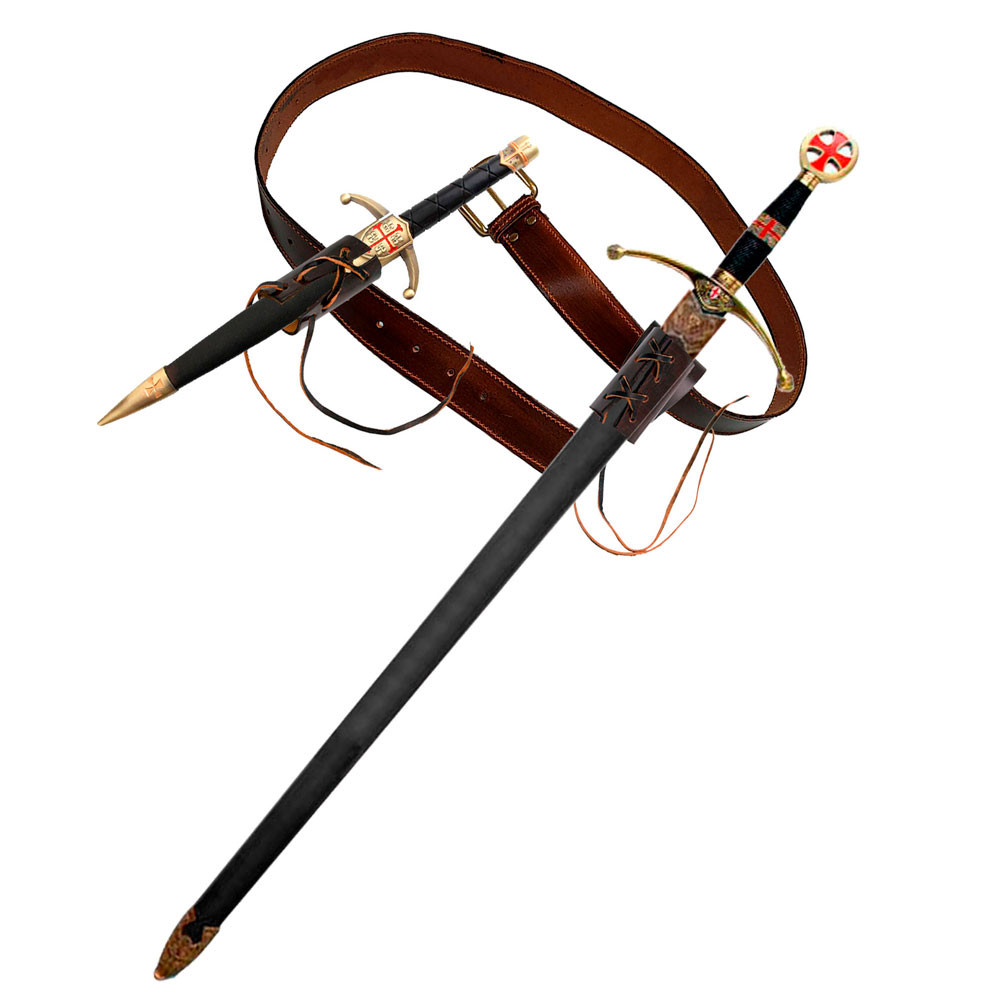 Pacote de acessórios Templários: cinto, baldrics, espada e punhal