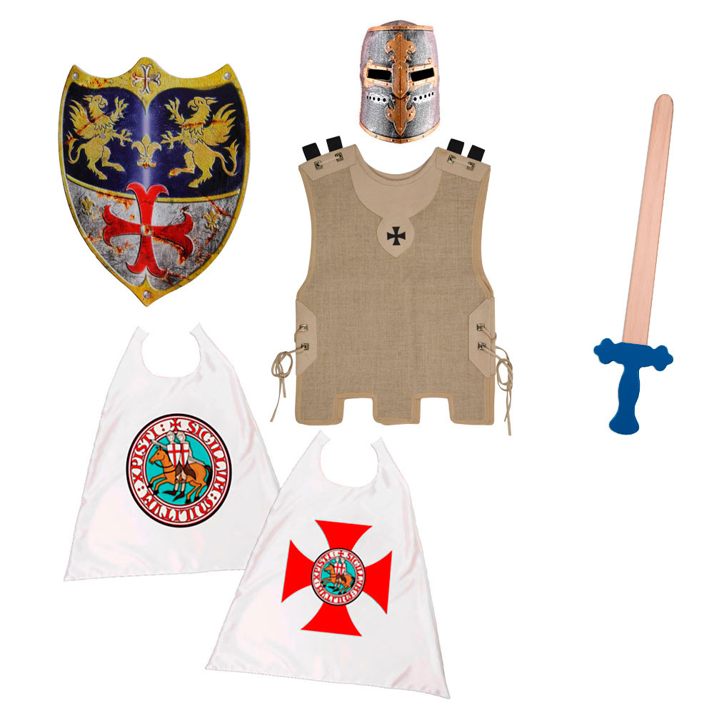 Pacote Cavaleiro Templário: Espada, Escudo, Capacete, Peitoral e Capa