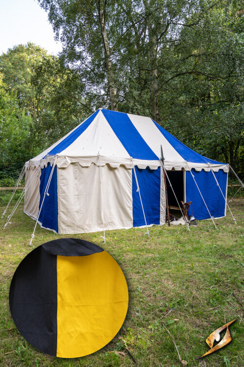 Tenda marquise medieval, preto-amarelo 4 x 6 metros. (Versão compacta)