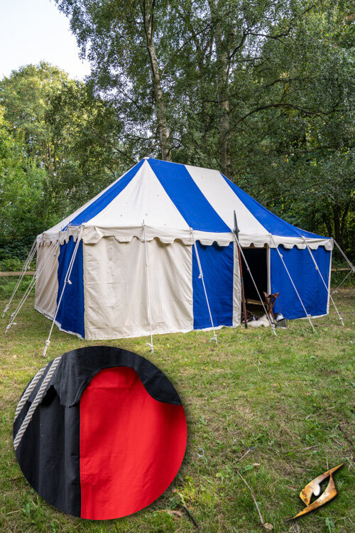 Tenda marquise medieval, preto-vermelho 4 x 6 metros. (Versão compacta)