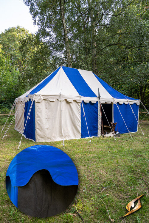 Tenda marquise medieval, preto-azul 4 x 6 metros. (Versão compacta)