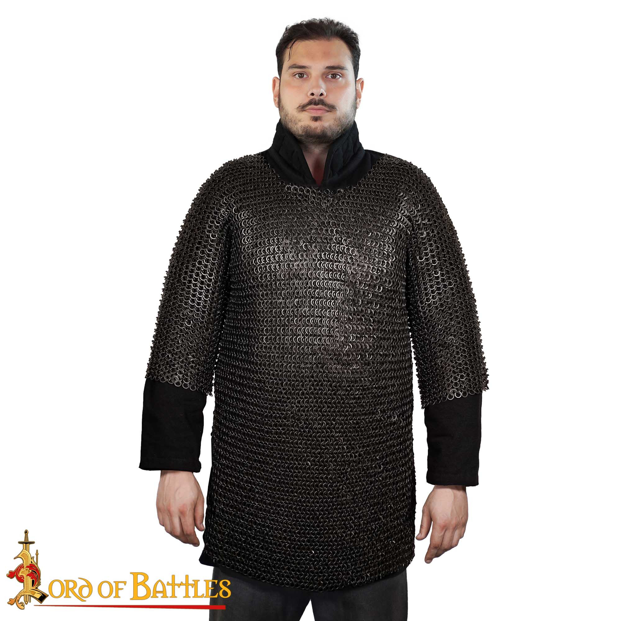 Cota de malha de aço macio modelo Haubergeon, acabamento enegrecido (9 mm.)