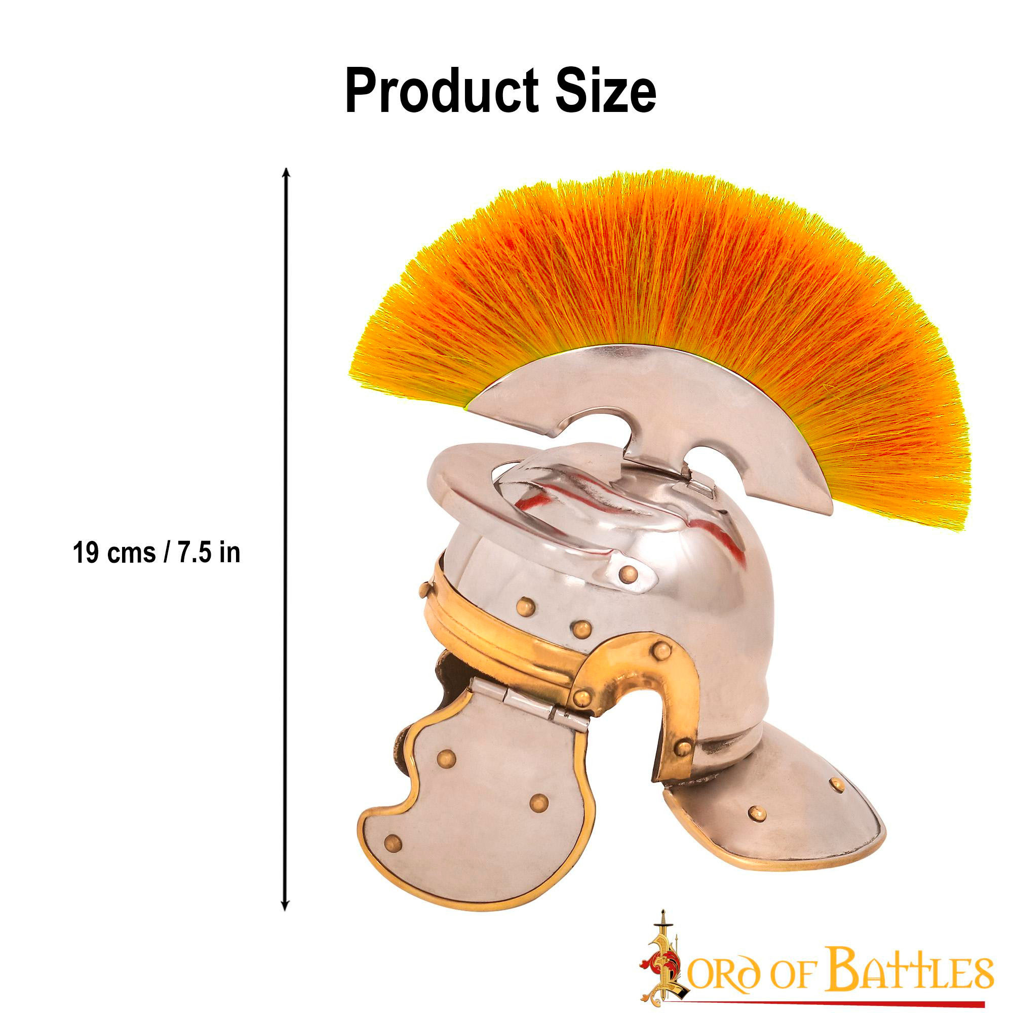 Minicapacete romano com pluma e suporte de madeira