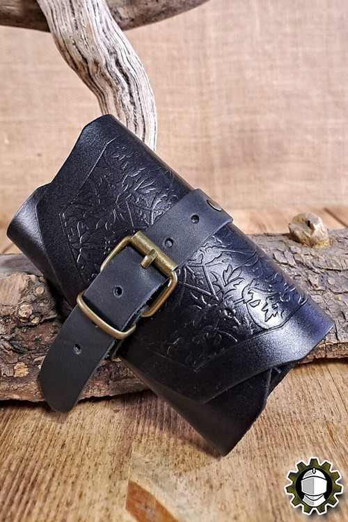 Bolso medieval em couro preto para 3 poções, Tarryon