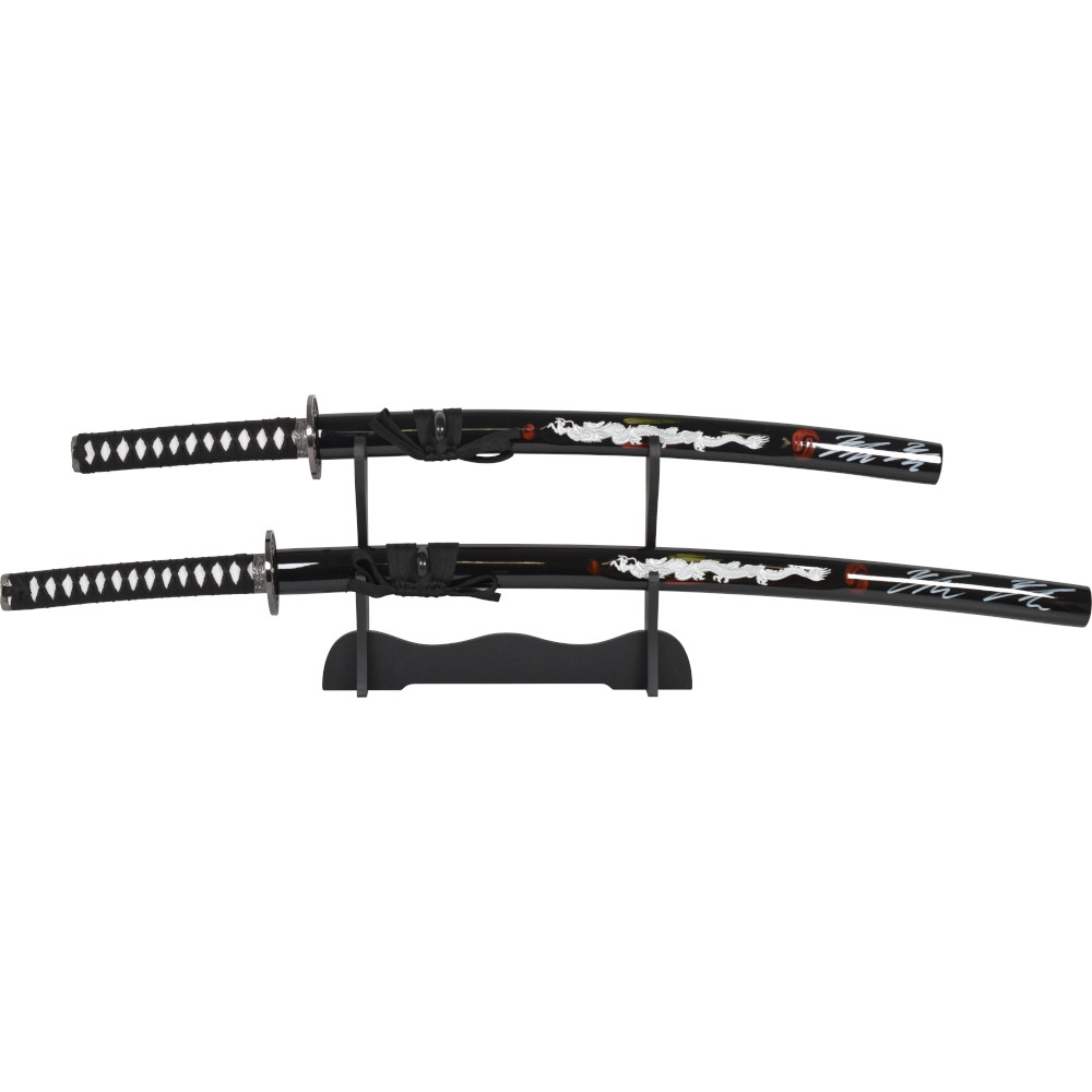 Conjunto Katana e Wakizashi com suporte, design dragão
