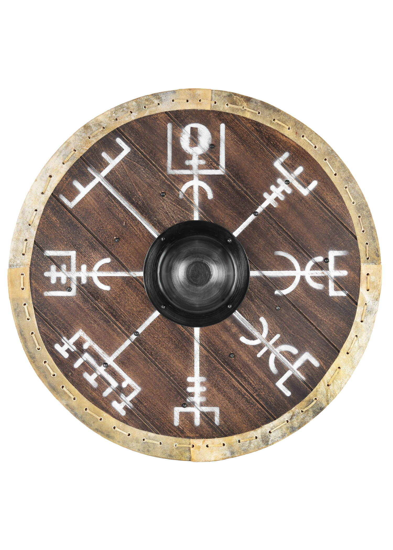 Escudo Vikingue Vegvísir com borda de couro (60 cm.)