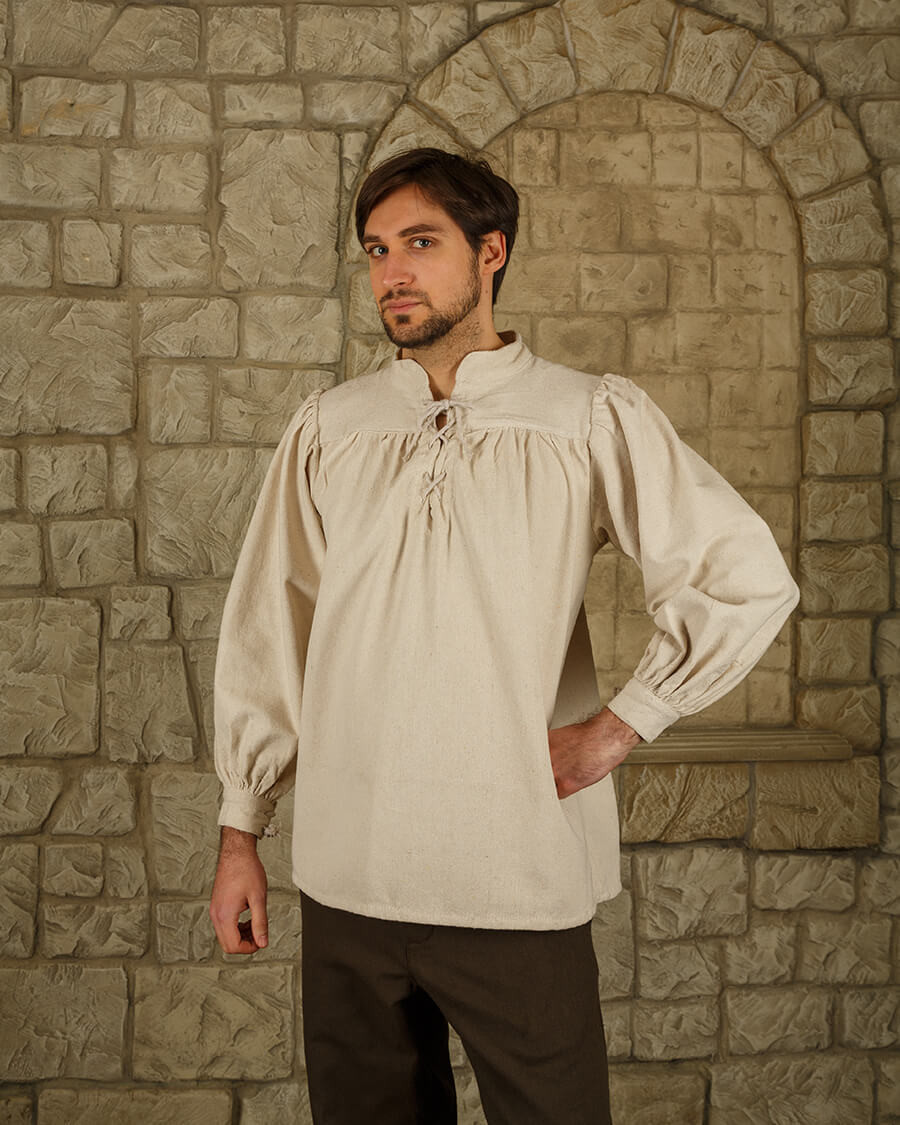 Camisa medieval de algodão modelo Ansgar, branco natural