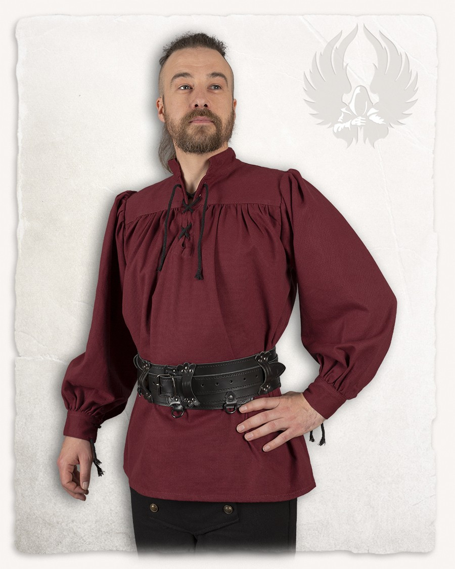 Camisa medieval de algodão modelo Ansgar, cor bordô
