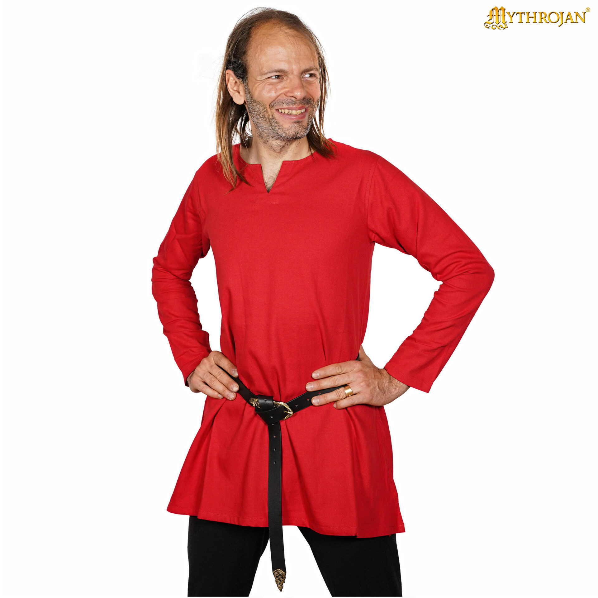 Túnica medieval de algodão modelo Raider, cor vermelha