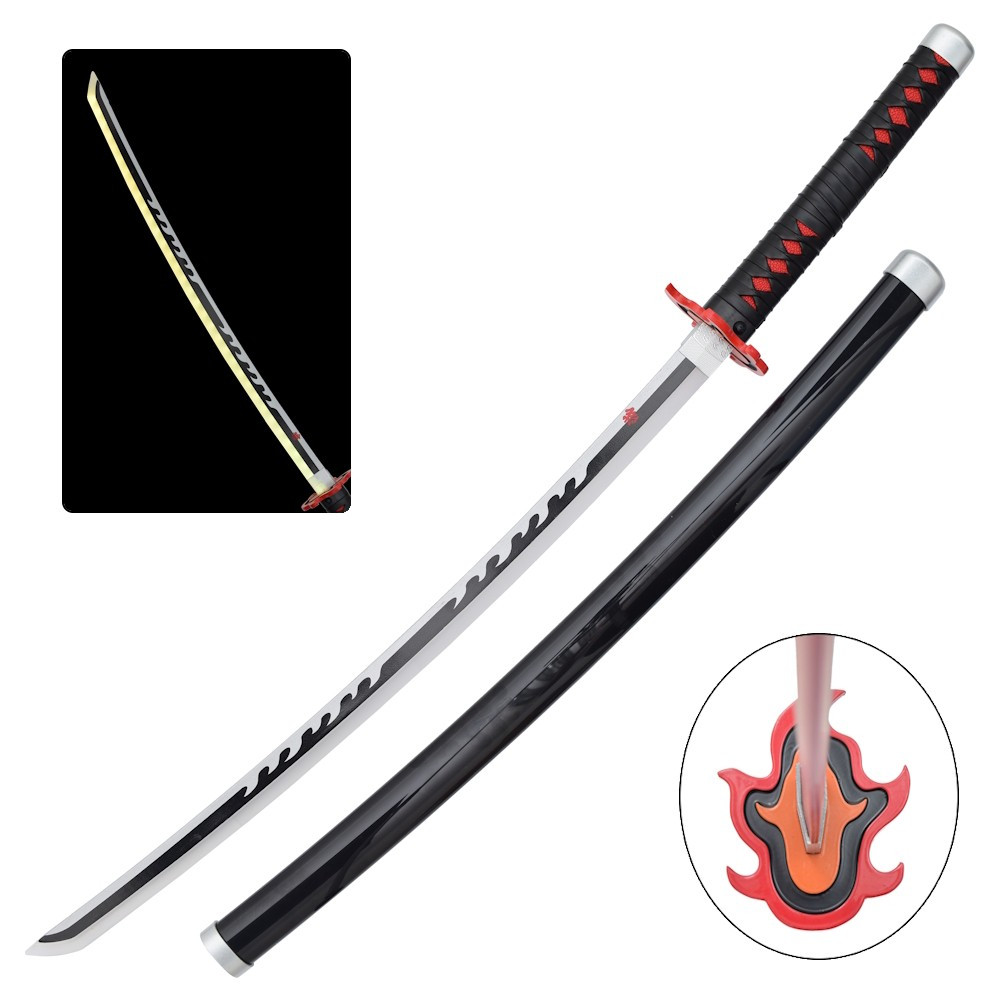 Katana Tanjirou Kamado fogo de Demon Slayer em Bambu com LED